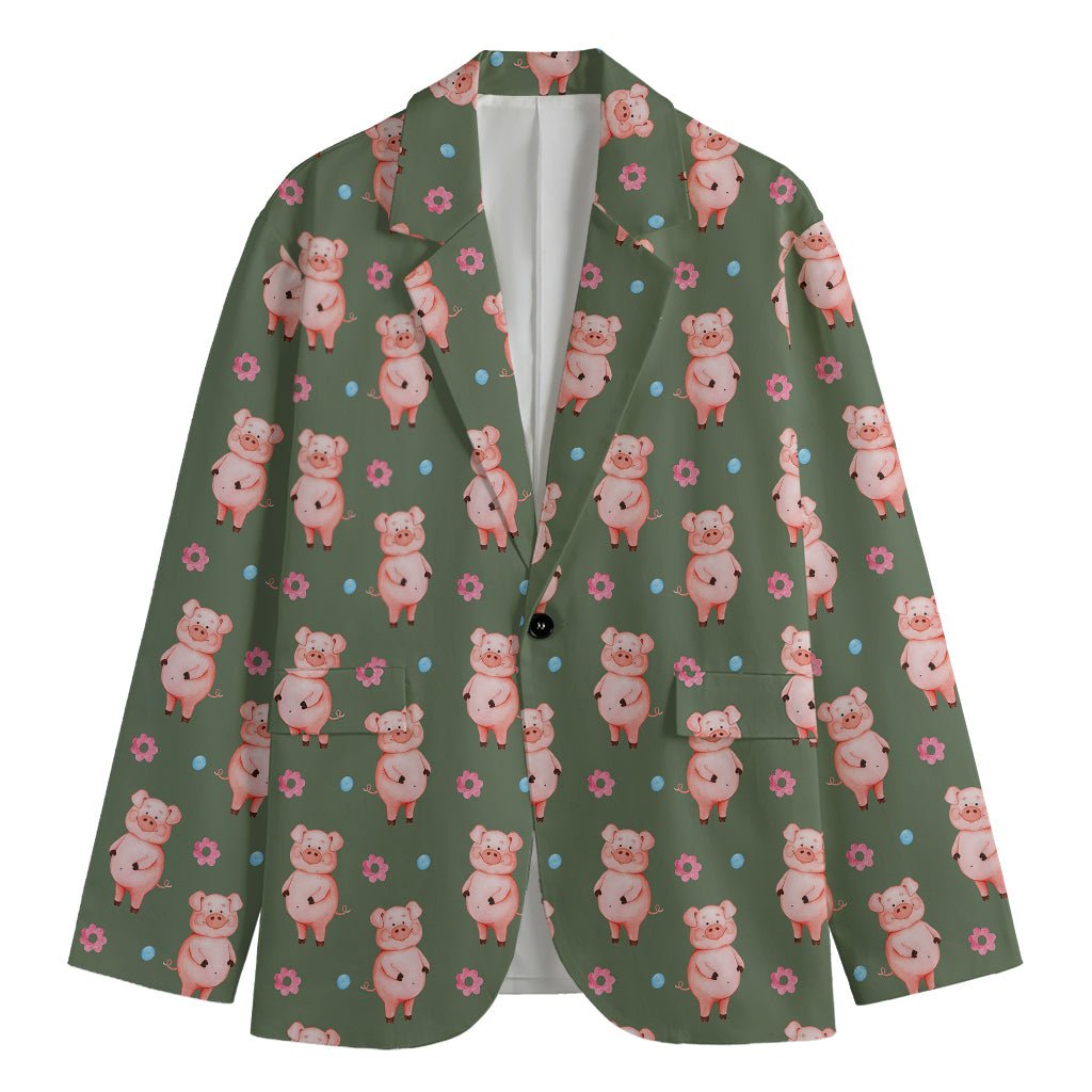 Vintage Pink Pig Pattern Print Men's Blazer