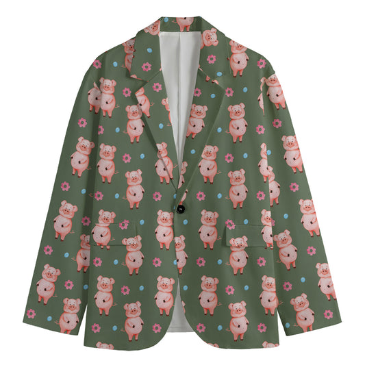 Vintage Pink Pig Pattern Print Men's Blazer