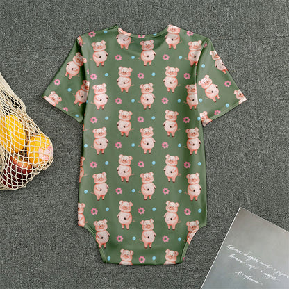 Vintage Pink Pig Pattern Print Men's Bodysuit