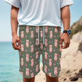 Vintage Pink Pig Pattern Print Men's Cargo Shorts