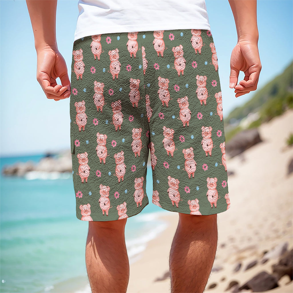 Vintage Pink Pig Pattern Print Men's Cargo Shorts