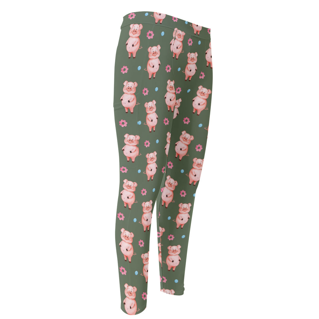 Vintage Pink Pig Pattern Print Men's Compression Pants