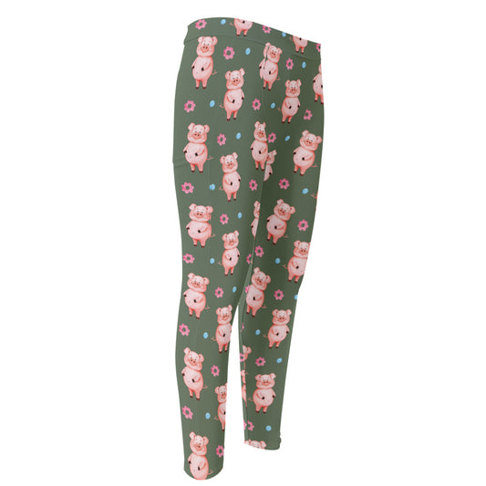 Vintage Pink Pig Pattern Print Men's Compression Pants