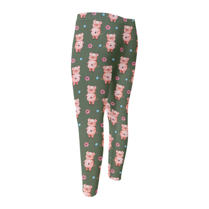 Vintage Pink Pig Pattern Print Men's Compression Pants