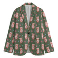 Vintage Pink Pig Pattern Print Men's Cotton Blazer