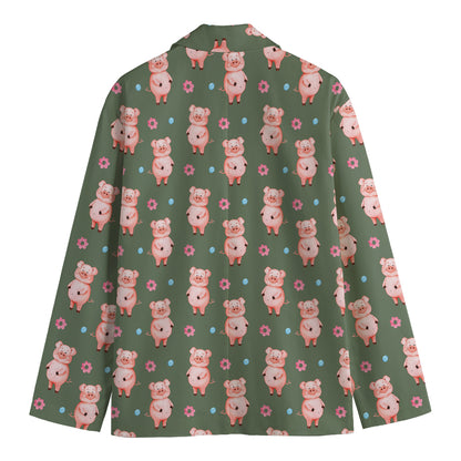 Vintage Pink Pig Pattern Print Men's Cotton Blazer