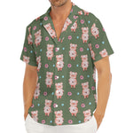 Vintage Pink Pig Pattern Print Men's Deep V-Neck Shirt