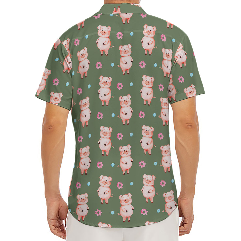 Vintage Pink Pig Pattern Print Men's Deep V-Neck Shirt