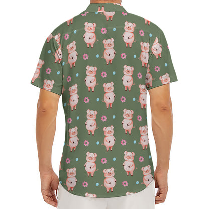 Vintage Pink Pig Pattern Print Men's Deep V-Neck Shirt