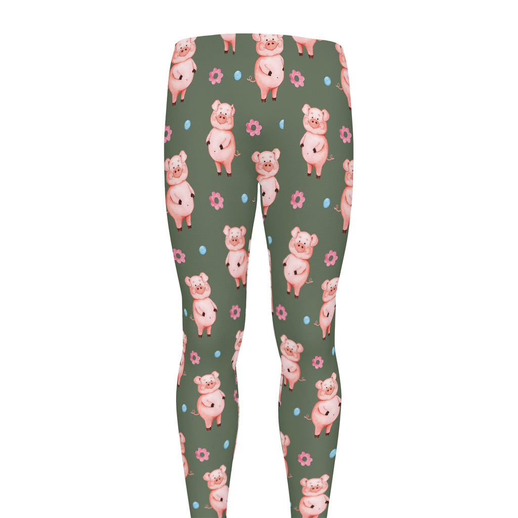 Vintage Pink Pig Pattern Print Men's leggings