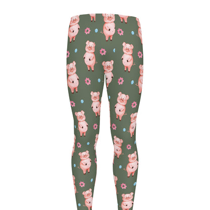 Vintage Pink Pig Pattern Print Men's leggings