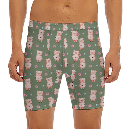 Vintage Pink Pig Pattern Print Men's Long Boxer Briefs