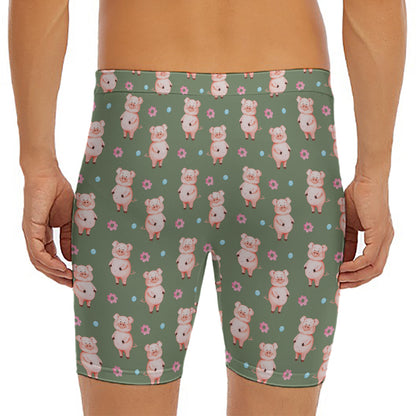 Vintage Pink Pig Pattern Print Men's Long Boxer Briefs