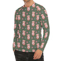 Vintage Pink Pig Pattern Print Men's Long Sleeve Rash Guard