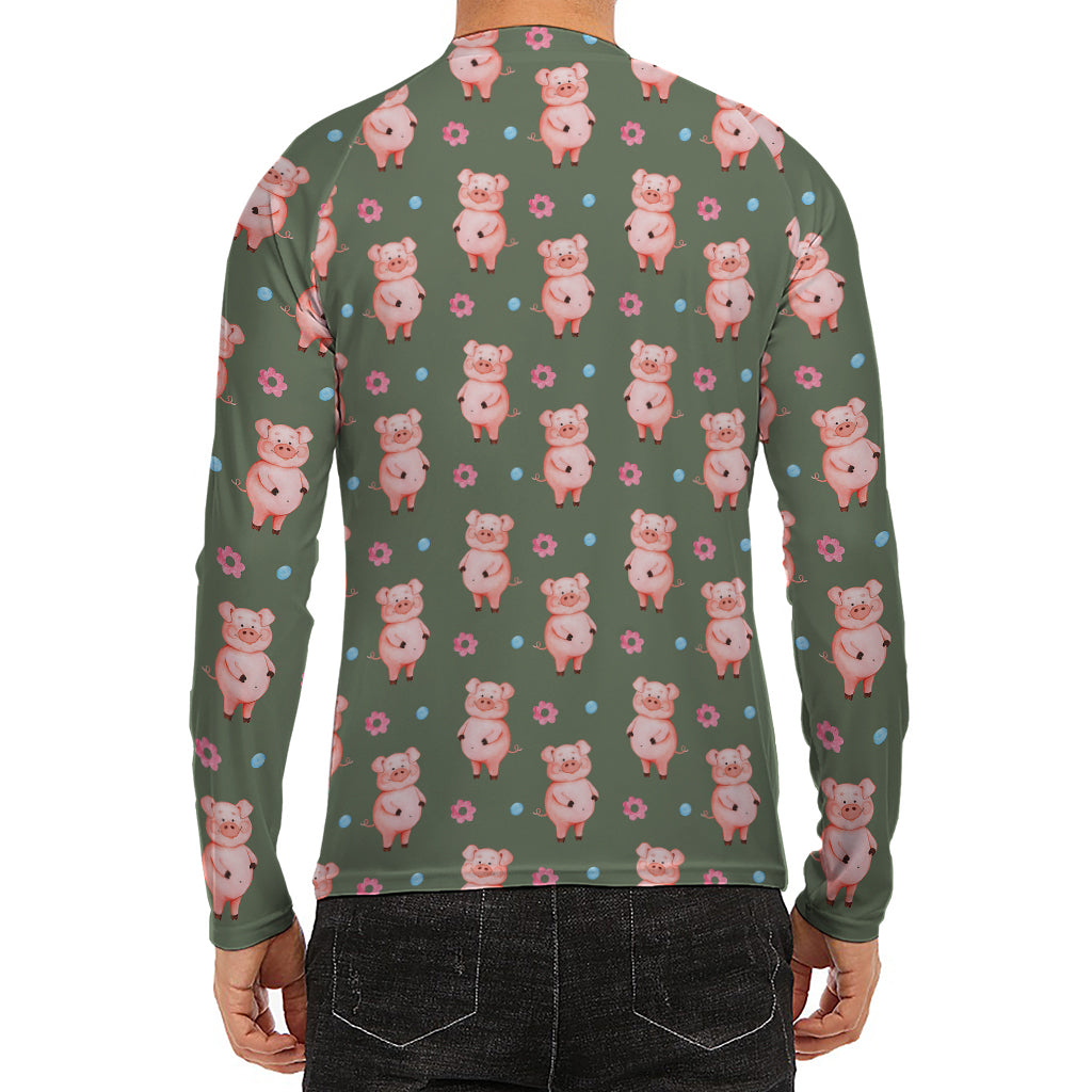 Vintage Pink Pig Pattern Print Men's Long Sleeve Rash Guard