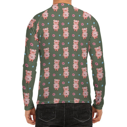 Vintage Pink Pig Pattern Print Men's Long Sleeve Rash Guard