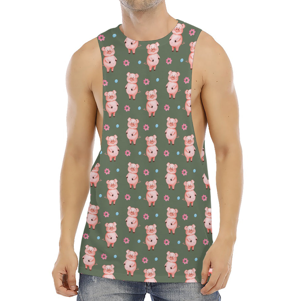Vintage Pink Pig Pattern Print Men's Muscle Tank Top