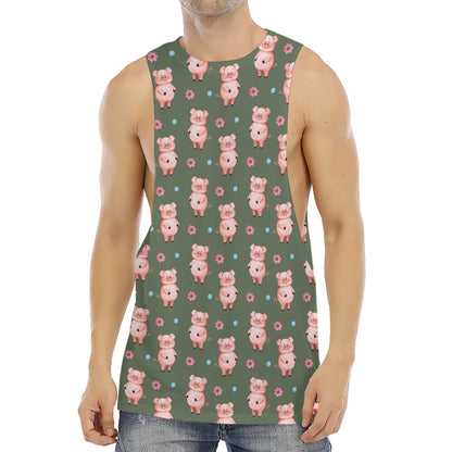 Vintage Pink Pig Pattern Print Men's Muscle Tank Top
