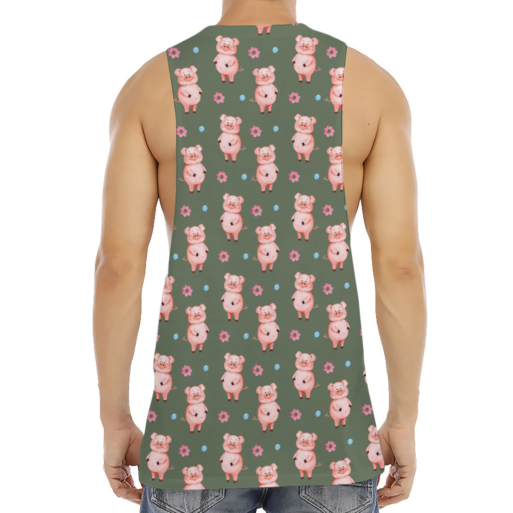 Vintage Pink Pig Pattern Print Men's Muscle Tank Top