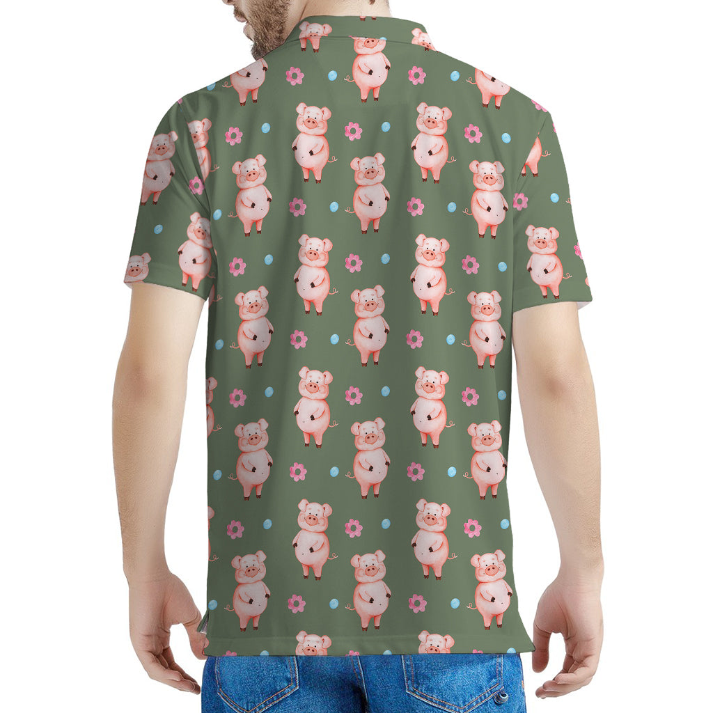 Vintage Pink Pig Pattern Print Men's Polo Shirt