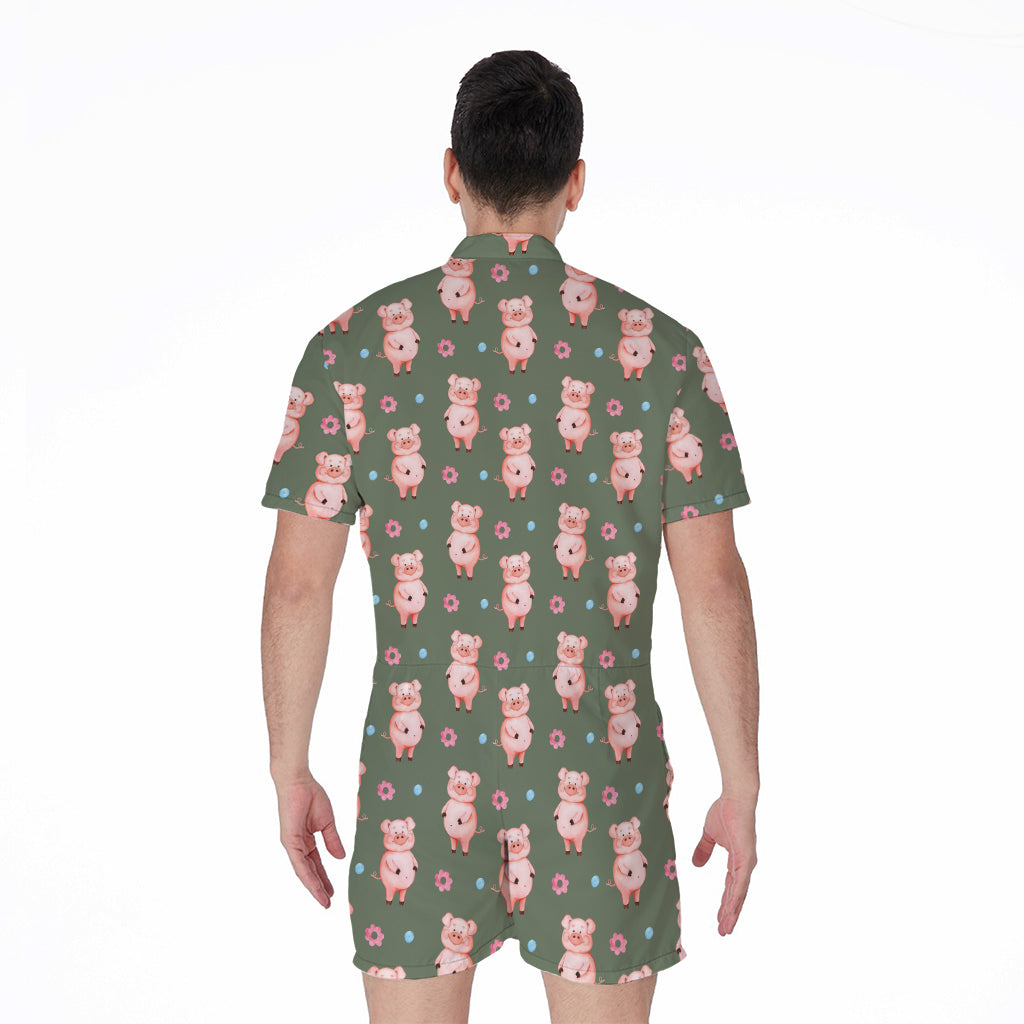 Vintage Pink Pig Pattern Print Men's Rompers