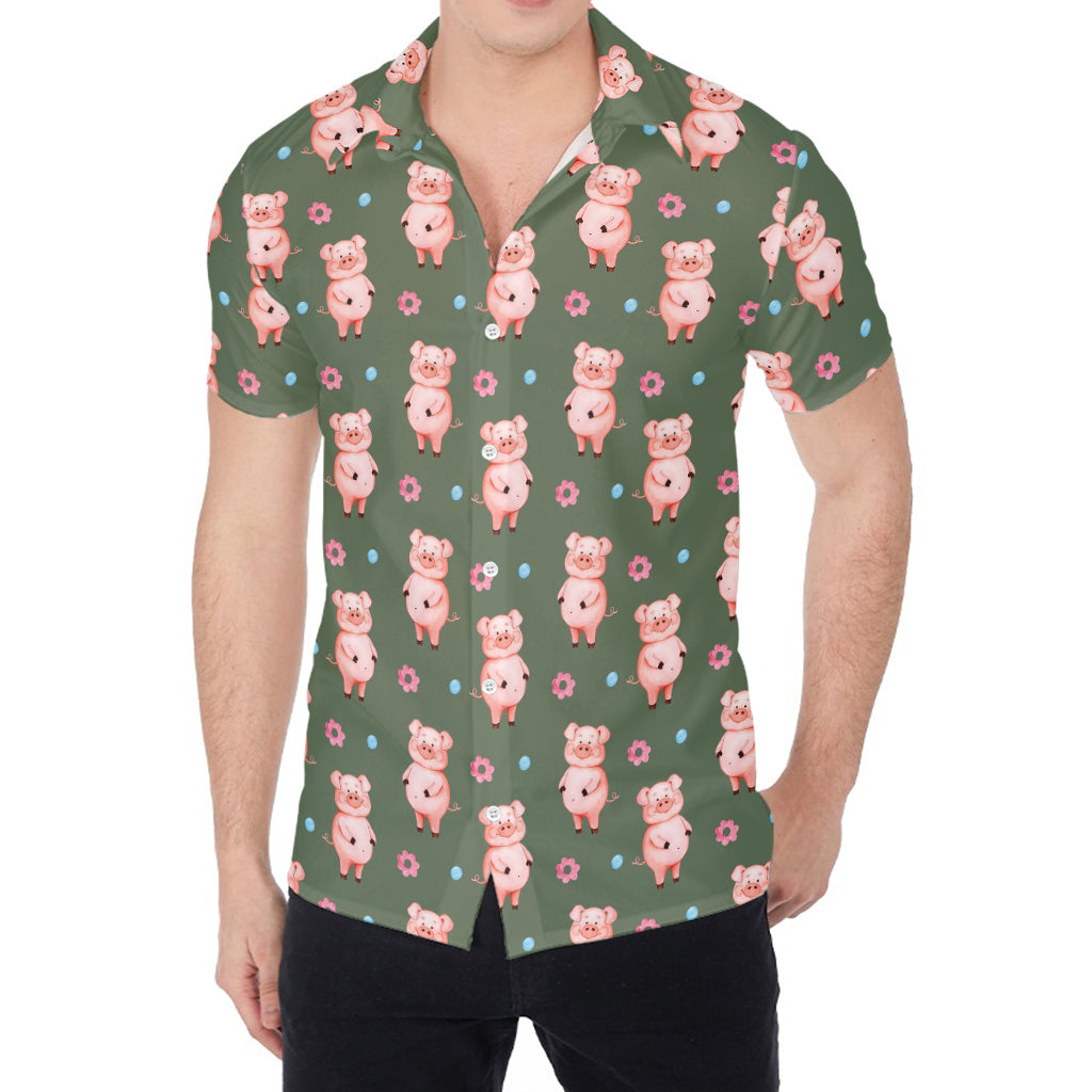 Vintage Pink Pig Pattern Print Men's Shirt