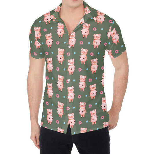 Vintage Pink Pig Pattern Print Men's Shirt