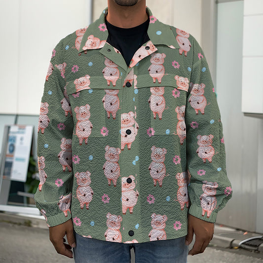 Vintage Pink Pig Pattern Print Men's Shirt Jacket