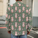 Vintage Pink Pig Pattern Print Men's Shirt Jacket