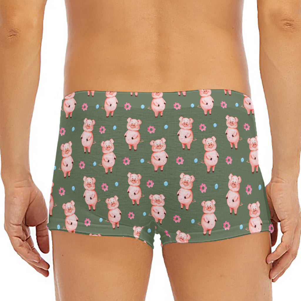Vintage Pink Pig Pattern Print Men's Short Boxer Briefs