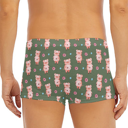 Vintage Pink Pig Pattern Print Men's Short Boxer Briefs