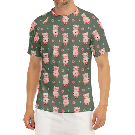 Vintage Pink Pig Pattern Print Men's Short Sleeve Rash Guard