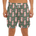 Vintage Pink Pig Pattern Print Men's Split Running Shorts