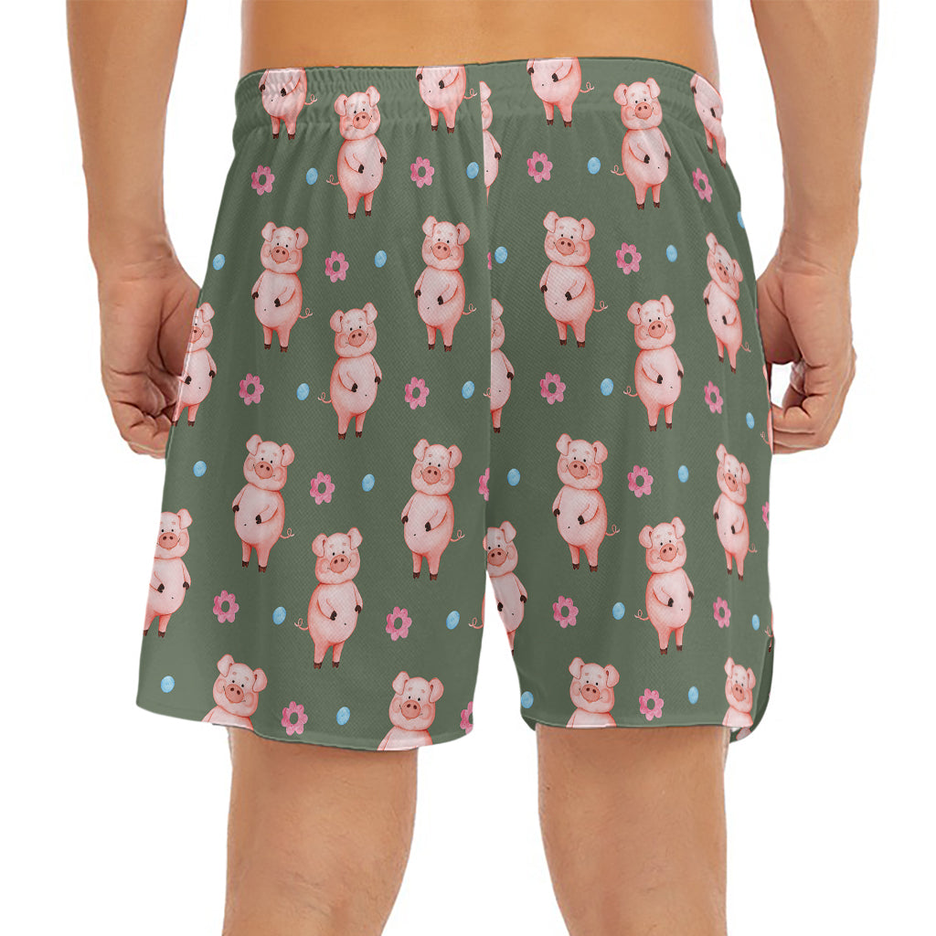 Vintage Pink Pig Pattern Print Men's Split Running Shorts