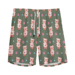 Vintage Pink Pig Pattern Print Men's Sports Shorts