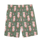 Vintage Pink Pig Pattern Print Men's Sports Shorts