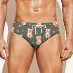 Vintage Pink Pig Pattern Print Men's Swim Briefs