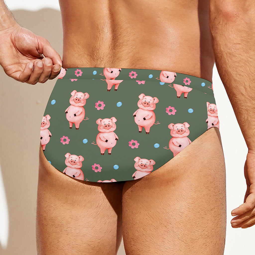 Vintage Pink Pig Pattern Print Men's Swim Briefs