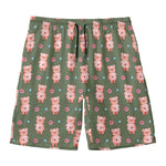 Vintage Pink Pig Pattern Print Men's Swim Trunks