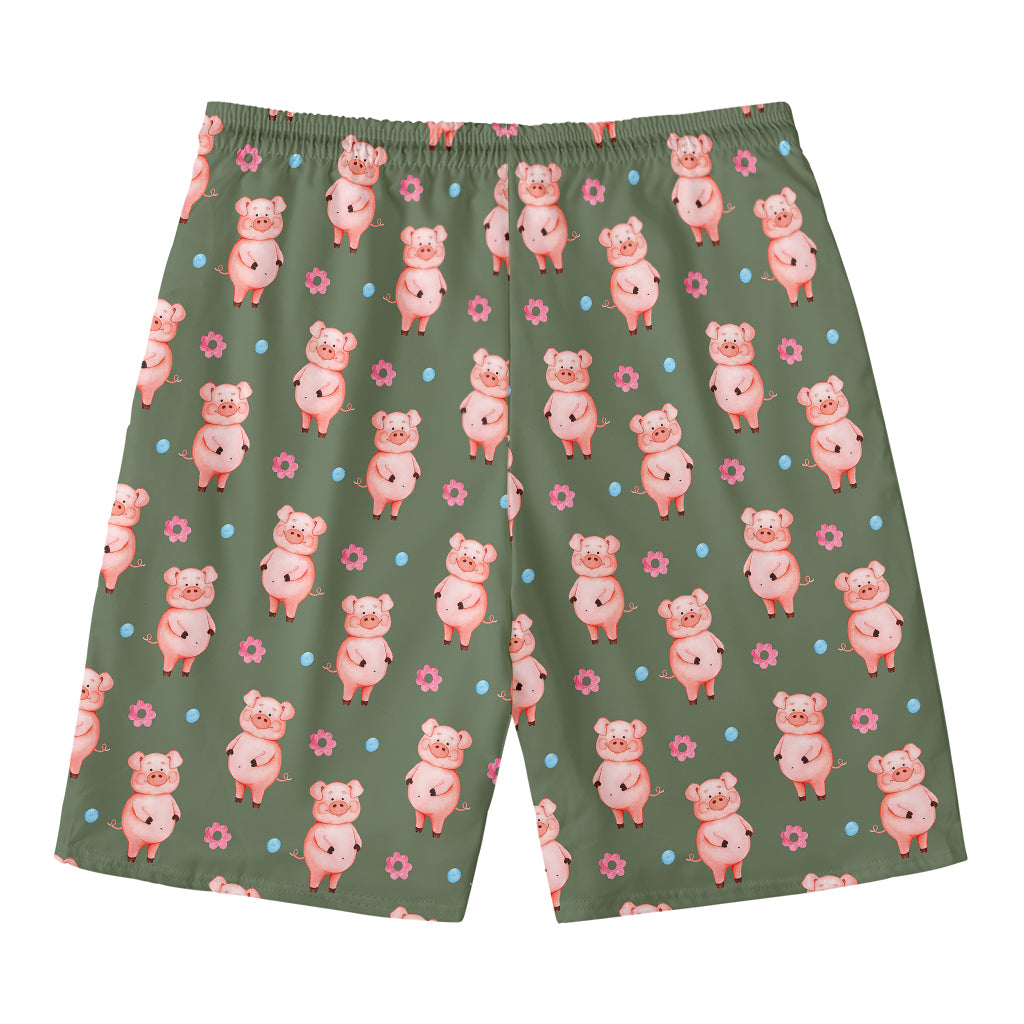 Vintage Pink Pig Pattern Print Men's Swim Trunks