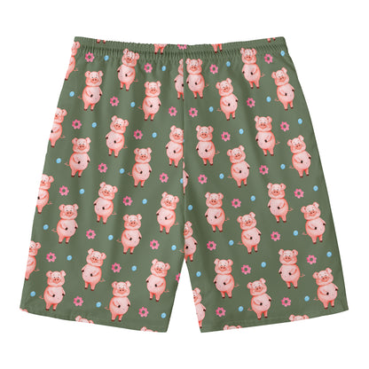 Vintage Pink Pig Pattern Print Men's Swim Trunks