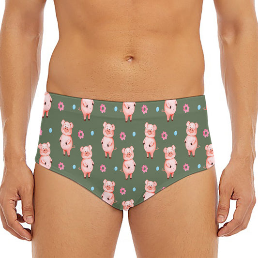 Vintage Pink Pig Pattern Print Men's Triangle Swim Briefs