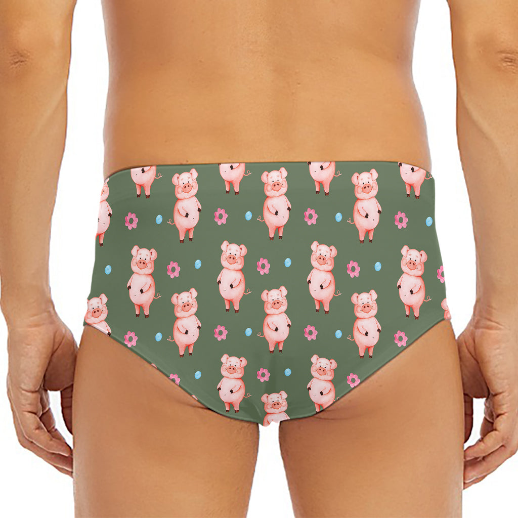 Vintage Pink Pig Pattern Print Men's Triangle Swim Briefs