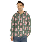 Vintage Pink Pig Pattern Print Men's Velvet Pullover Hoodie