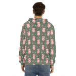 Vintage Pink Pig Pattern Print Men's Velvet Pullover Hoodie