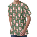 Vintage Pink Pig Pattern Print Men's Velvet T-Shirt