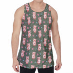 Vintage Pink Pig Pattern Print Men's Velvet Tank Top
