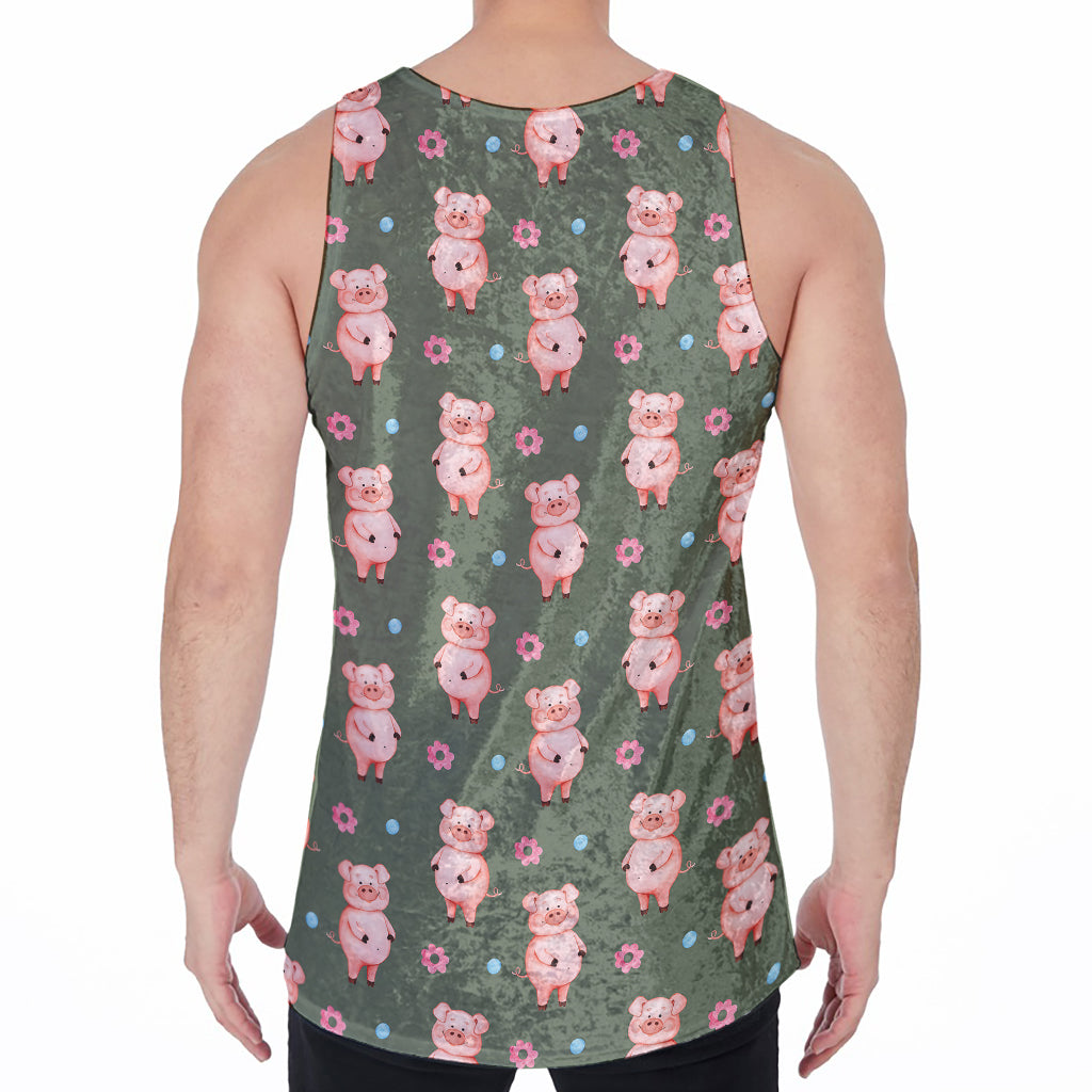Vintage Pink Pig Pattern Print Men's Velvet Tank Top