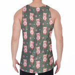 Vintage Pink Pig Pattern Print Men's Velvet Tank Top