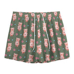 Vintage Pink Pig Pattern Print Mesh Shorts